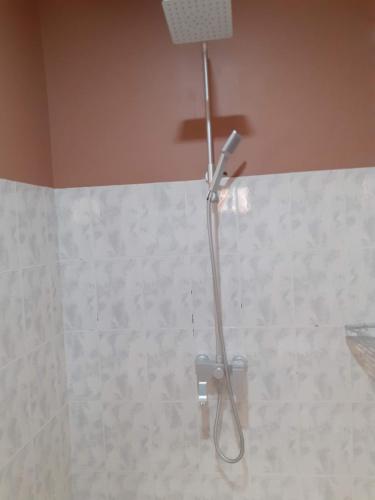 a shower in the corner of a bathroom at Max Garden and Pool in Paramaribo