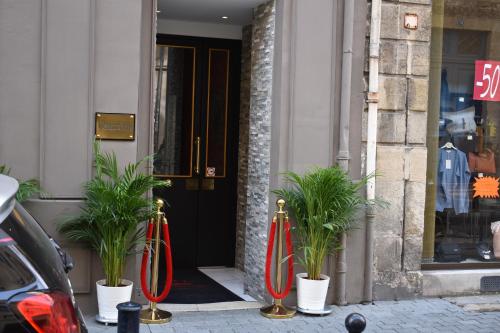 ボルドーにあるホテル チャーチル ボルドー サントルの植物の前の建物の玄関
