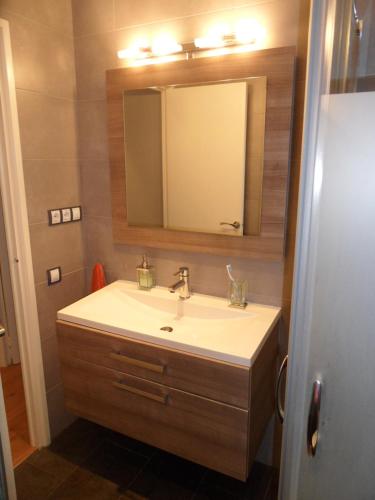 a bathroom with a sink and a mirror at Apartment Fira Barcelona Gran Via in Hospitalet de Llobregat