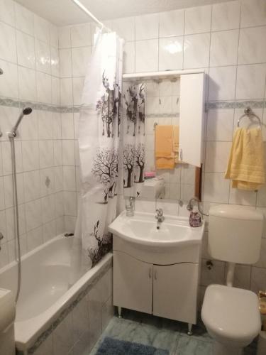 a bathroom with a sink and a toilet and a tub at Apartman AS in Livno