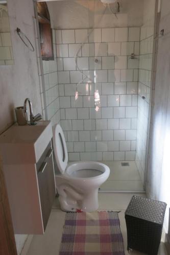 a bathroom with a toilet and a shower at Aqua Montis Pousada in Aiuruoca