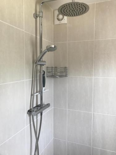 a shower with a shower head in a bathroom at The Old Stable. Coombelands in Brighton & Hove