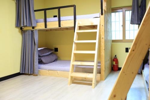 a bunk bed with a ladder in a room at Daegwanryeong Egg Guesthouse in Pyeongchang