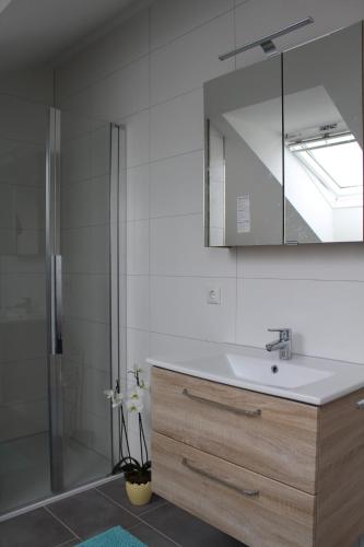 Ένα μπάνιο στο Ferienwohnung Seelicht