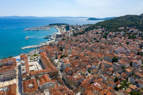 an aerial view of a city and the ocean at New Lux Villa Merissima in Split