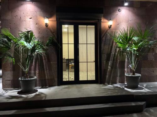 a room with two potted plants in front of a door at Street51 in Yerevan