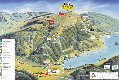 a map of a ski resort with a mountain at Günther's Almhüttn in Arriach