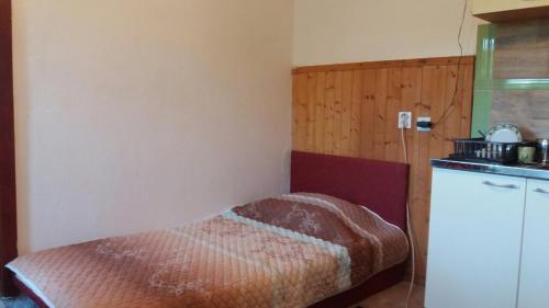 a small bedroom with a bed and a kitchen at Forester in Jošanička Banja