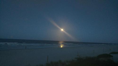 a view of the beach at night with the moon at Organic Beach Retreat in Daytona Beach