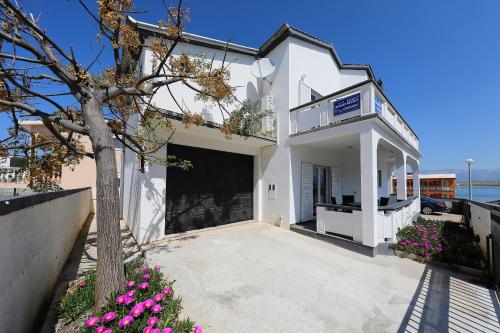 a white house with a tree and flowers at Apartment Josip in Vir