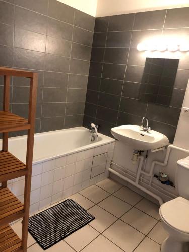 une salle de bain avec un lavabo, une baignoire et des toilettes dans l'établissement Studio au cœur de Lyon, à Lyon