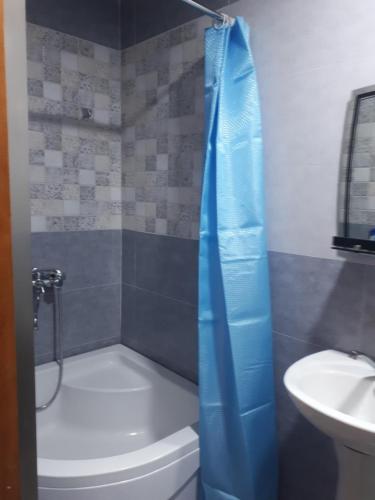 a bathroom with a shower with a toilet and a sink at agmashenebeli95 in Tbilisi City