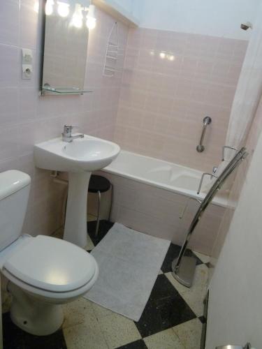 a bathroom with a sink and a toilet and a bath tub at Maison Baxter in Prats-de-Mollo-la-Preste