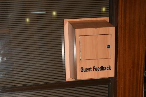 a guest feedback box in a window with the words guest feedback at Jamia Central Hotel in Nairobi