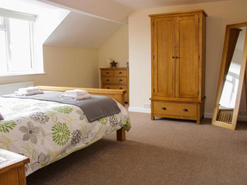 a bedroom with a bed and a dresser and a mirror at Caesamson in Caersws
