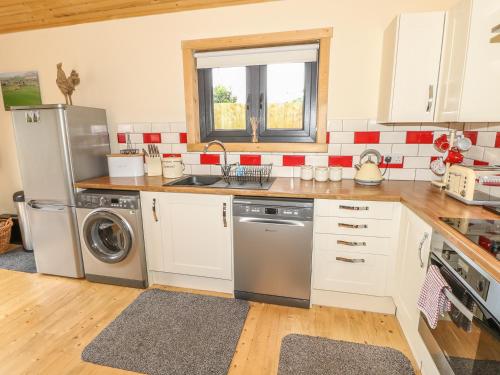 a kitchen with a refrigerator and a dishwasher at Chale Farm Lodge in Ventnor