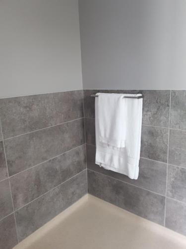 a bathroom with a white towel hanging on a wall at Park View in Galway