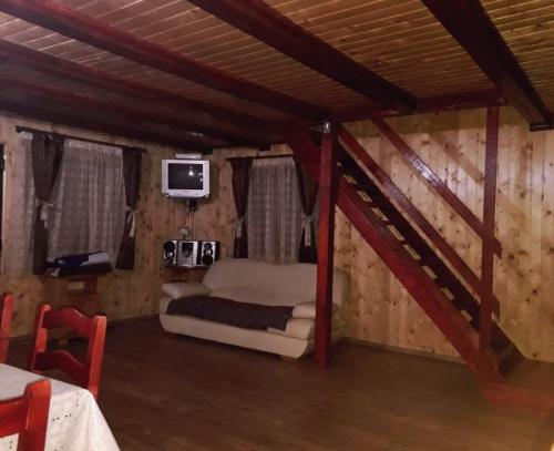 a room with a bed and a tv in it at Deea Cascada in Vidra