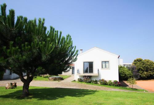 a white house with a tree in the yard at Quinta da Aldeia de Avanca in Avanca