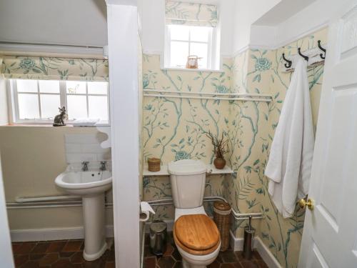 a bathroom with a toilet and a sink at Fox Cottage in Droitwich