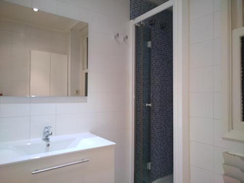 La salle de bains est pourvue d'un lavabo et d'une douche. dans l'établissement YEDRA, à Ourense