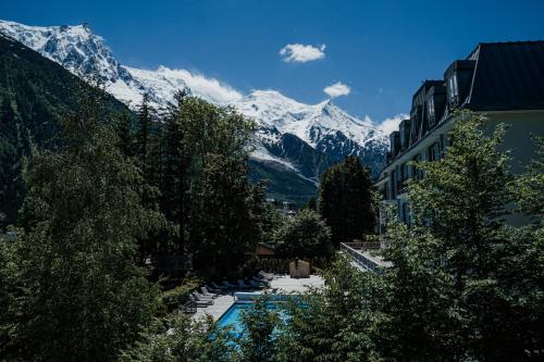 a view of a snow covered mountain from a resort at La Folie Douce Hotels Chamonix in Chamonix-Mont-Blanc