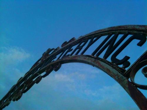 a close up of a metal object with the sky in the background at Play All Day - Sleep By The Stream at Night - Swimming Hole in Palenville