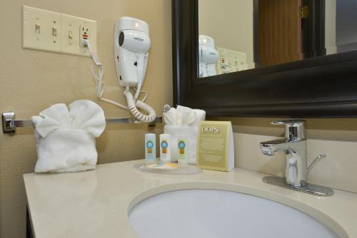 a bathroom counter with a sink and a mirror at Quality Inn US65 & E Battlefield Rd Springfield in Springfield