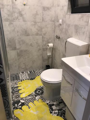 a bathroom with a toilet and a sink and a shower at Villa Lili in Kotor