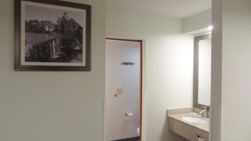 a bathroom with a sink and a picture on the wall at Quality Inn & Suites Raleigh North in Raleigh