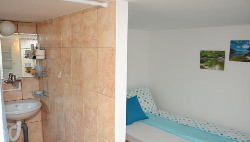 two pictures of a bathroom with a sink and a toilet at Guesthouse Vila Natalija in Gornja Trepča