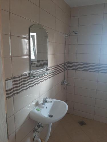 a bathroom with a sink and a mirror at Apartments Nurkovic in Dobra Voda