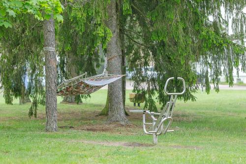 a hammock hanging from a tree in a park at Medical SPA "Eglės sanatorija" Comfort Druskininkai in Druskininkai