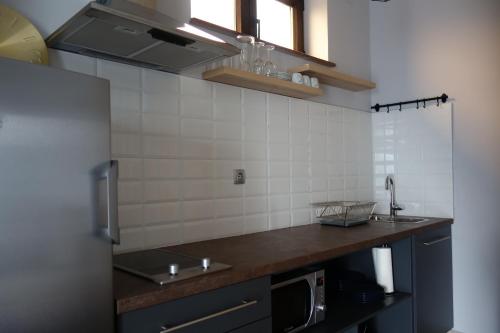 a kitchen with a sink and a counter top at Studio apartmani Vinica in Vinica