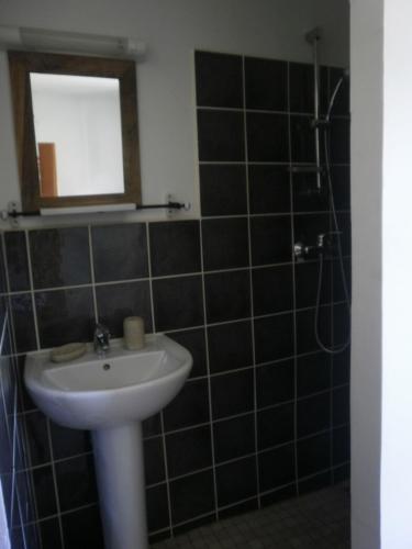une salle de bain avec un lavabo et une douche dans l'établissement Gîte Belle Valette, à Prads-Haute-Bléone