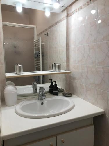 a bathroom with a sink and a mirror at Le gîte de l'atelier in Bergerac