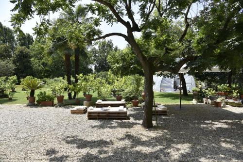 a park with couches and a tree and a tent at Bed and Breakfast Locanda Lugagnano in Cassinetta di Lugagnano