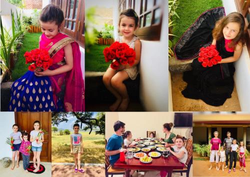 a collage of pictures of a child and a family at Sweet Home Tourist Rest, Cooking Classes & Tours in Anuradhapura