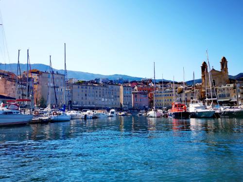 a group of boats are docked in a harbor at Chambres d'hôtes Villa bella fiora in Biguglia