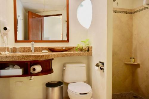 a bathroom with a toilet and a sink and a mirror at Playa Palms Beach Hotel in Playa del Carmen