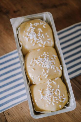a group of cookies in a container on a table at Villino di Porporano in Parma