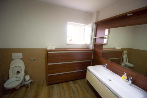 a bathroom with a tub and a toilet and a sink at Villa Sarajevo Heights ex Villa Kolonija in Sarajevo