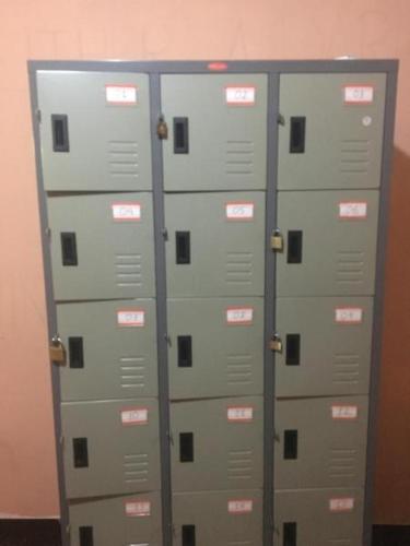 four lockers are lined up against a wall at Dream Home Hostel in Vientiane