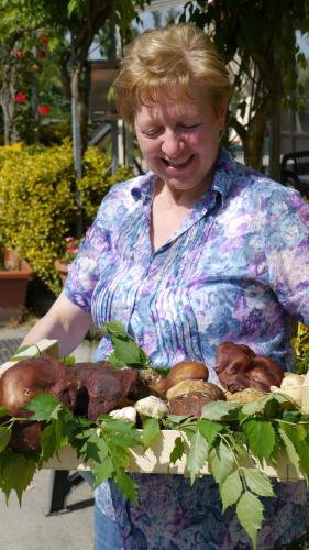 a woman holding a tray of pastries at Albergo Ristorante Sterlina in Grizzana