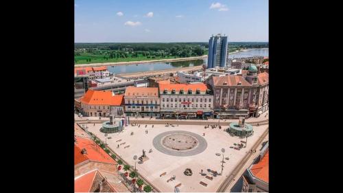 an aerial view of a city with a large plaza at Loft Osijek in Osijek