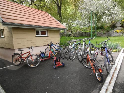 un grupo de bicicletas estacionadas al lado de un edificio en Gîte Plein Sud, en Metzeral