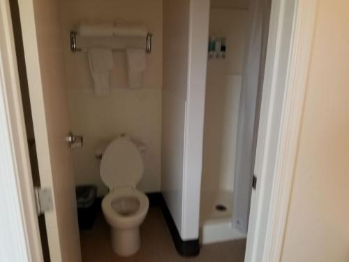 a small bathroom with a toilet and a shower at 072A Affordable Getaway near South Rim Sleeps 4- No Kitchenette in Valle