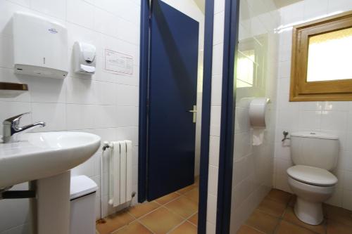 a bathroom with a toilet and a sink at Alberg Roques Blanques in Ribes de Freser
