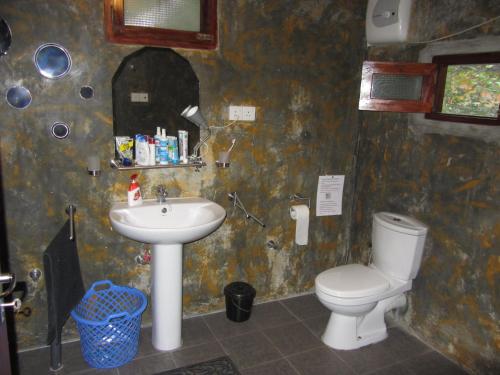 a bathroom with a toilet and a sink at Mallis Guesthouse in Habaraduwa Central