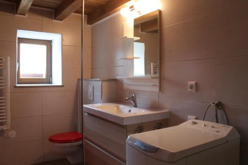 y baño con lavabo, aseo y espejo. en Simonshome, en Sarre-Union